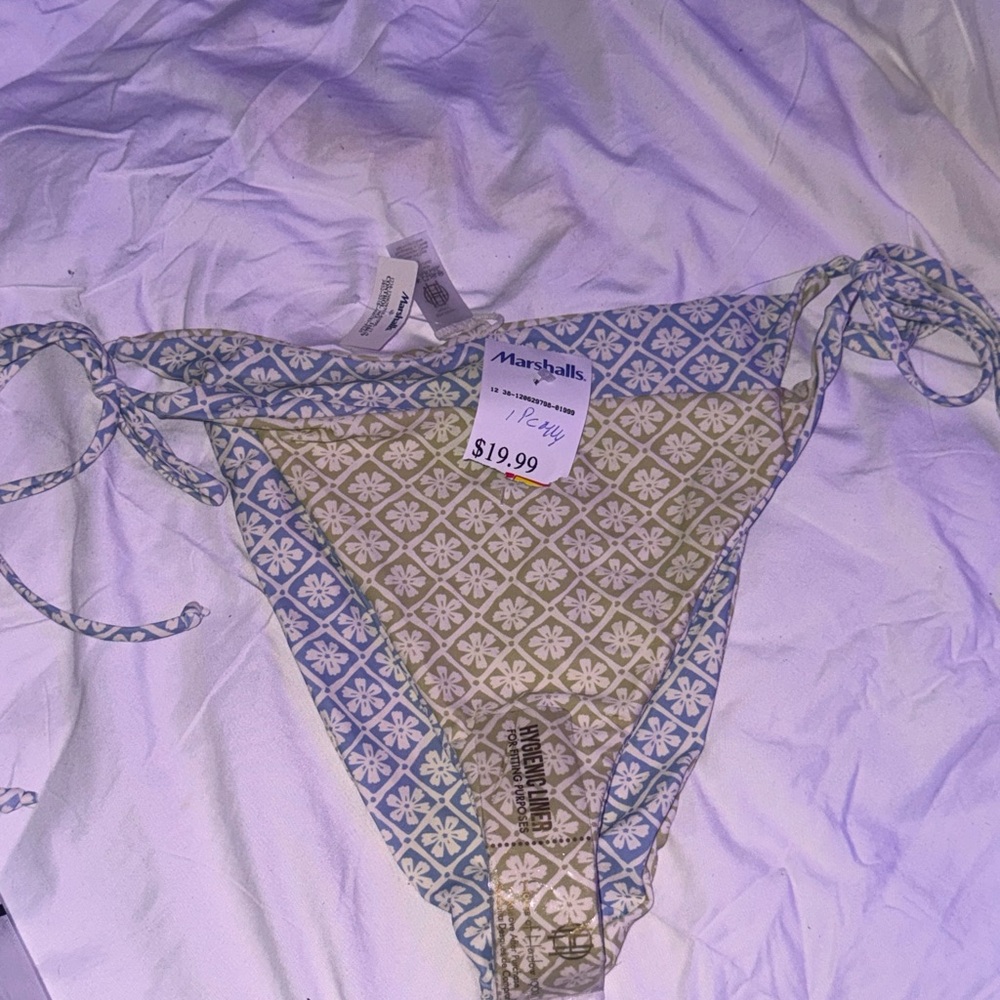 Marshalls Blue and Cream Floral Bikini Bottom